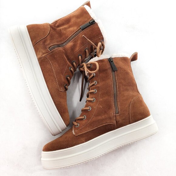 J/SLIDES Torrie Waterproof Suede Platform Faux Fur Lined Boots Brown - Picture 7 of 10